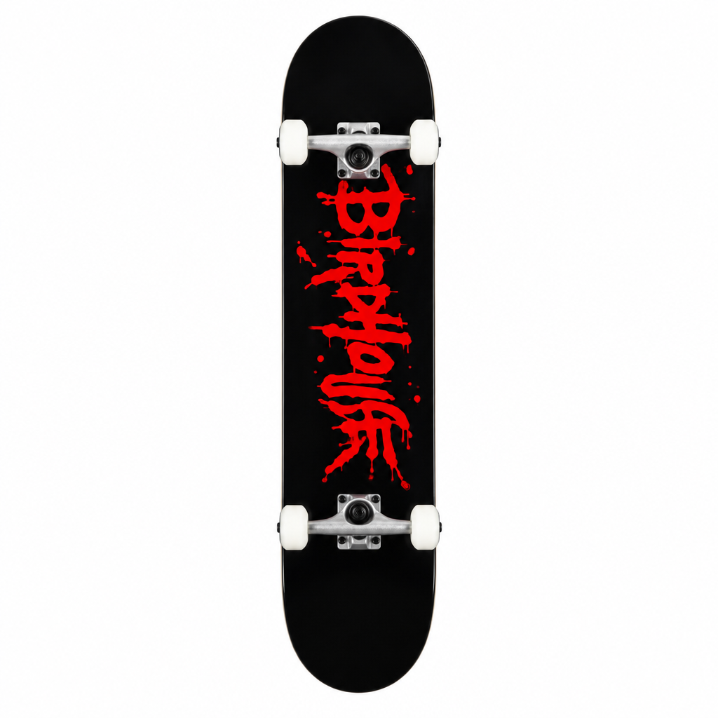 Birdhouse Stage 1 Blood Logo negro y rojo sobre fondo blanco