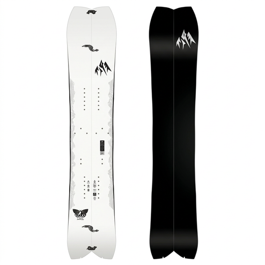 Jones ULTRALIGHT Butterfly Splitboard, vista superior blanca y suela negra completas sobre fondo blanco